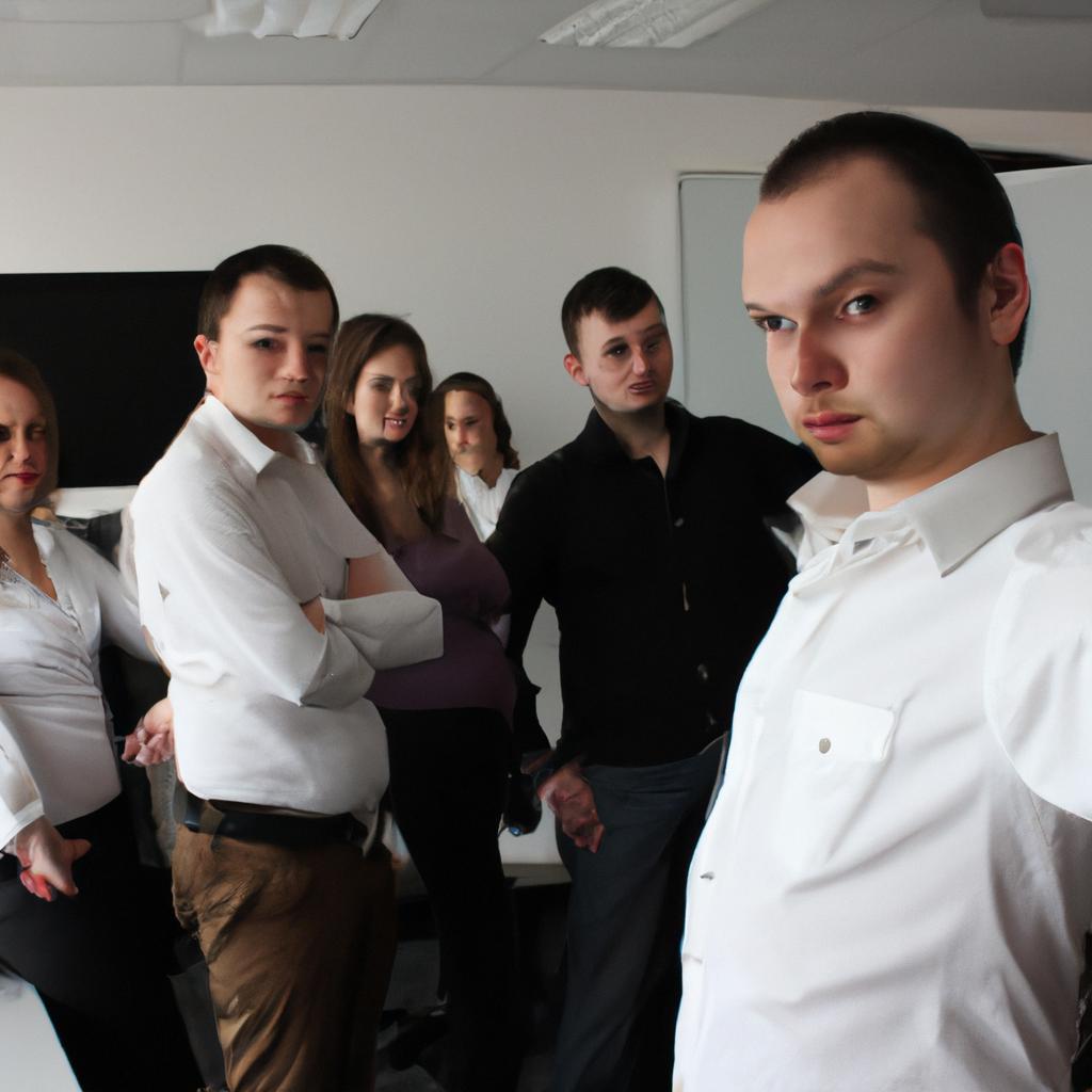 Person leading team in office